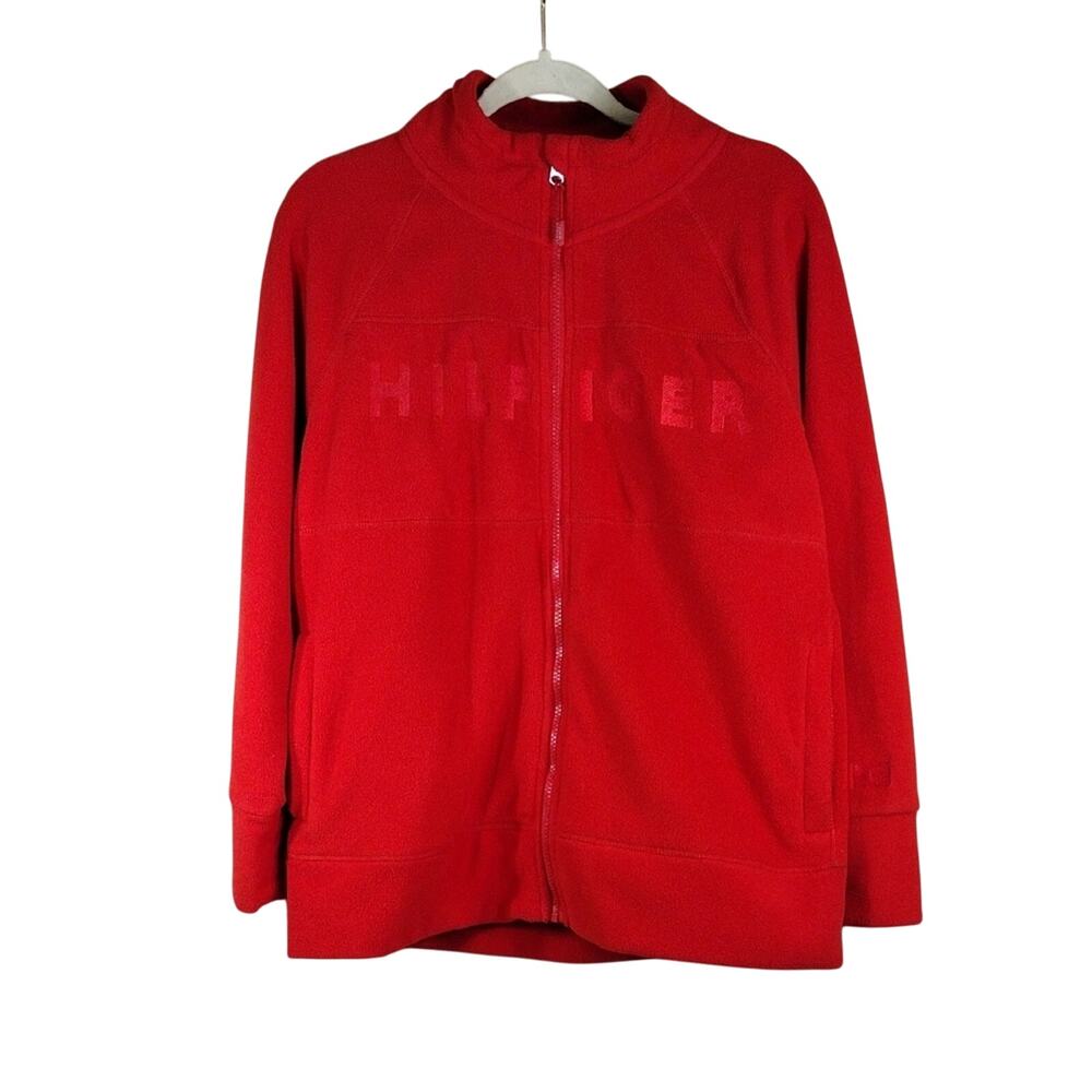 Tommy Hilfiger Jacket Women’s Large Red Sport Fleece Athletic Zip Up
